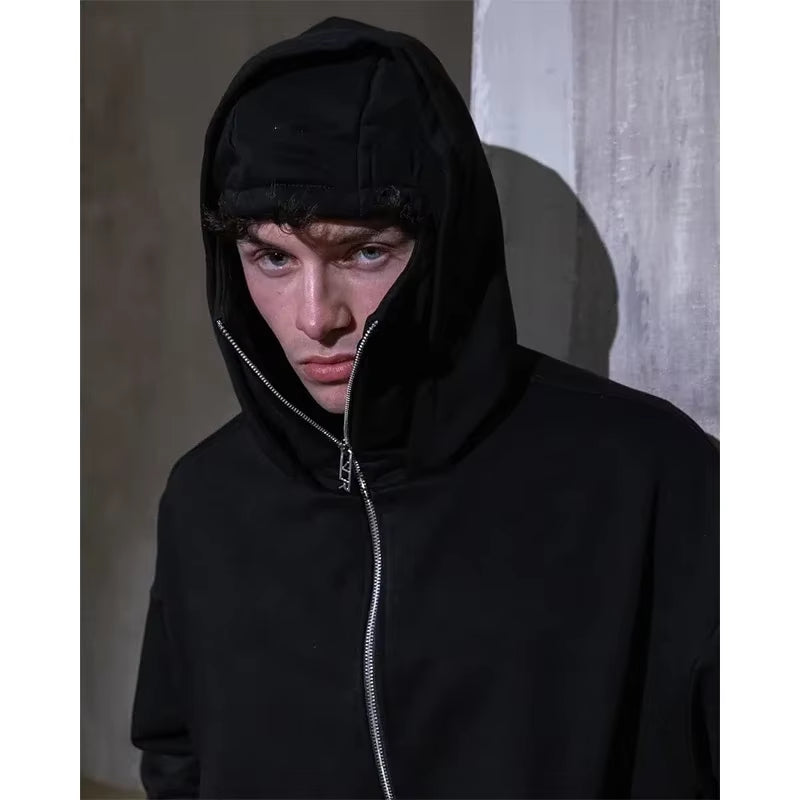 Balaclava Men Zip Hoodie Winter Warm Casual Sweatshirt Y2K with Hooded Face Mask Zipper Design Sports Jacket Outdoor Activities