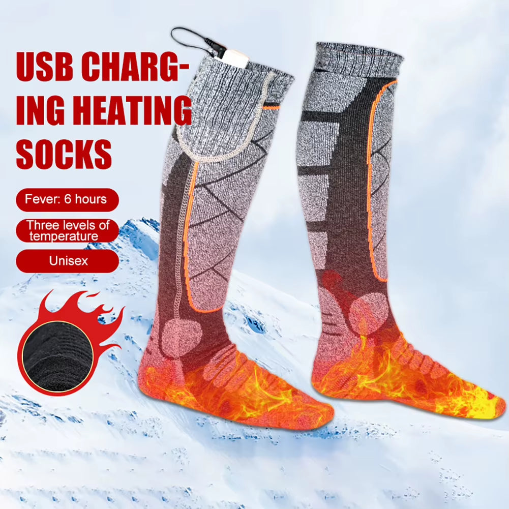 Electric Heated Socks 3Mode Adjustable Winter Warm Socks Winter Anti-Cold Thermal Skiing Long Sock Foot Warmer for Hiking Skiing