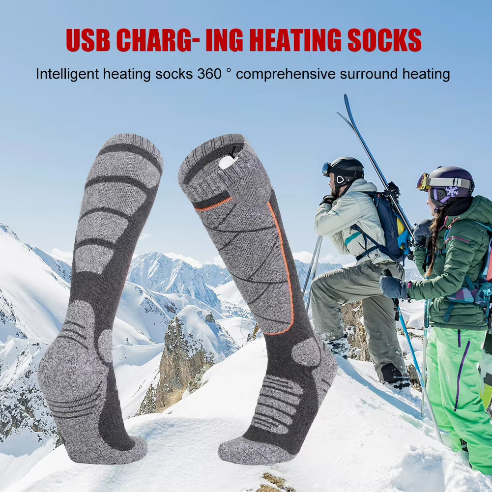 Electric Heated Socks 3Mode Adjustable Winter Warm Socks Winter Anti-Cold Thermal Skiing Long Sock Foot Warmer for Hiking Skiing